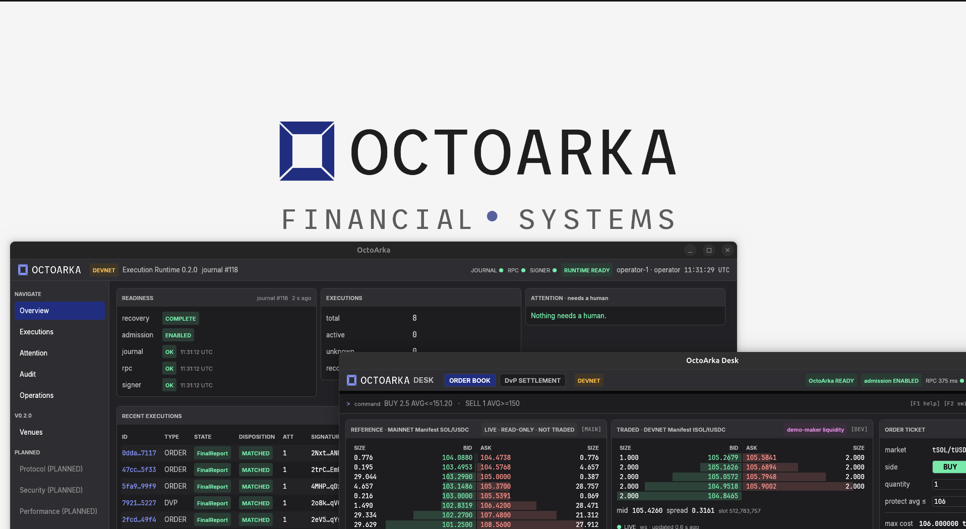 Octoarka operator app and Octoarka Desk side by side